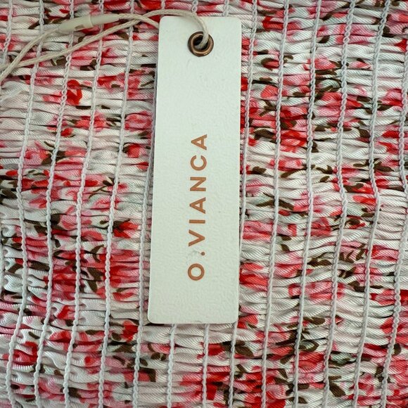 O.Vianca Floral Cropped Cami Tie Front Top and Mini Skirt Pink White Size Large - Picture 7 of 7